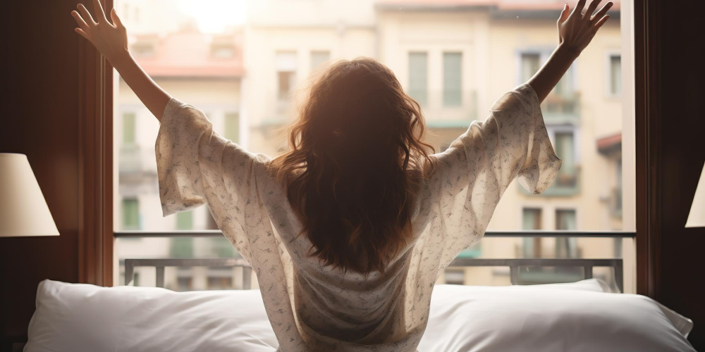 Mujer despertando feliz